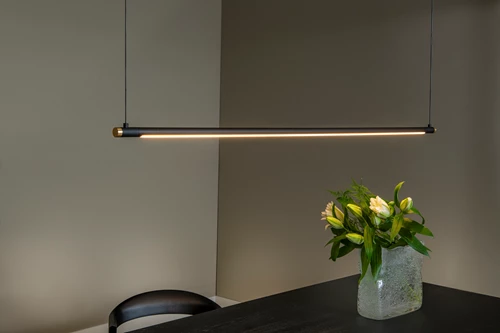 Lucide MARNIK - Suspension - Ø 2,5 cm - LED Dim. - CCT - 1x22W 2700K/4000K - Détecteur à balayage manuel - Noir | Premium - ambiance 1